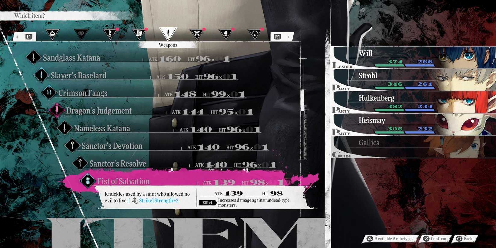 Fist of Salvation weapon in Metaphor ReFantazio