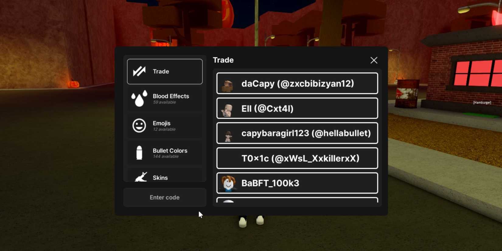 Flame Hood the codes tab