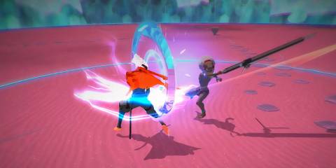 The Player confronts a boss in Furi