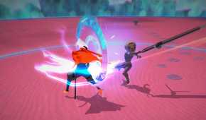 The Player confronts a boss in Furi