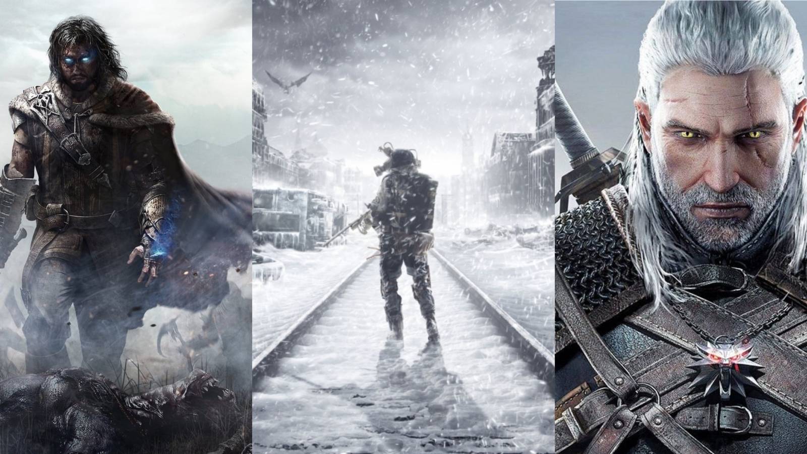 Stills from Shadow of Mordor, Metro Exodus, Witcher 3