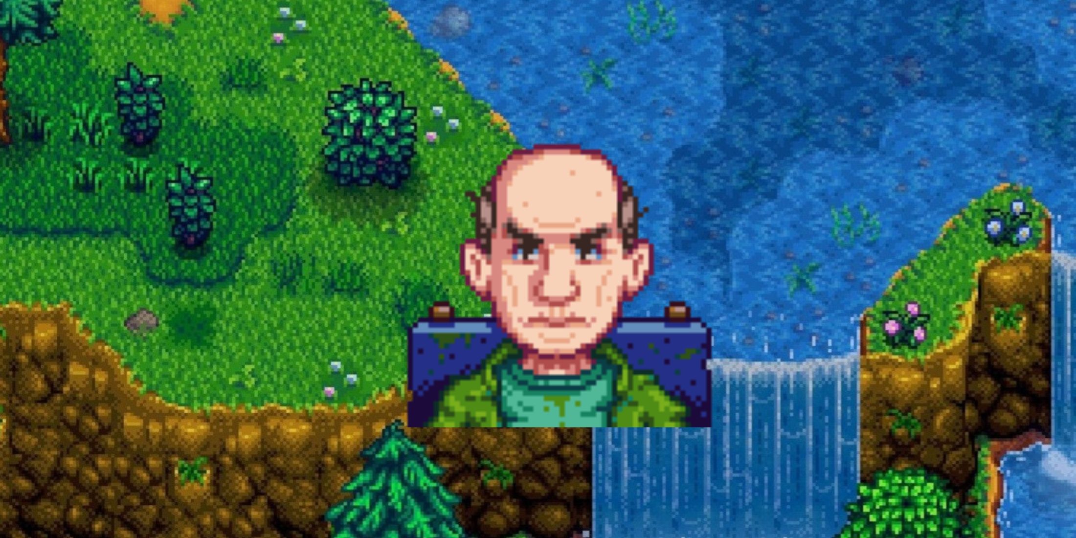 george icon with waterfall background in stardew valley