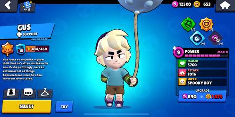 Gus on a blue background in the Brawl Stars menu 
