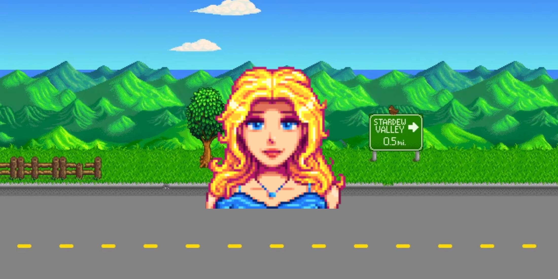 stardew valley - hayley portrait on stardew background