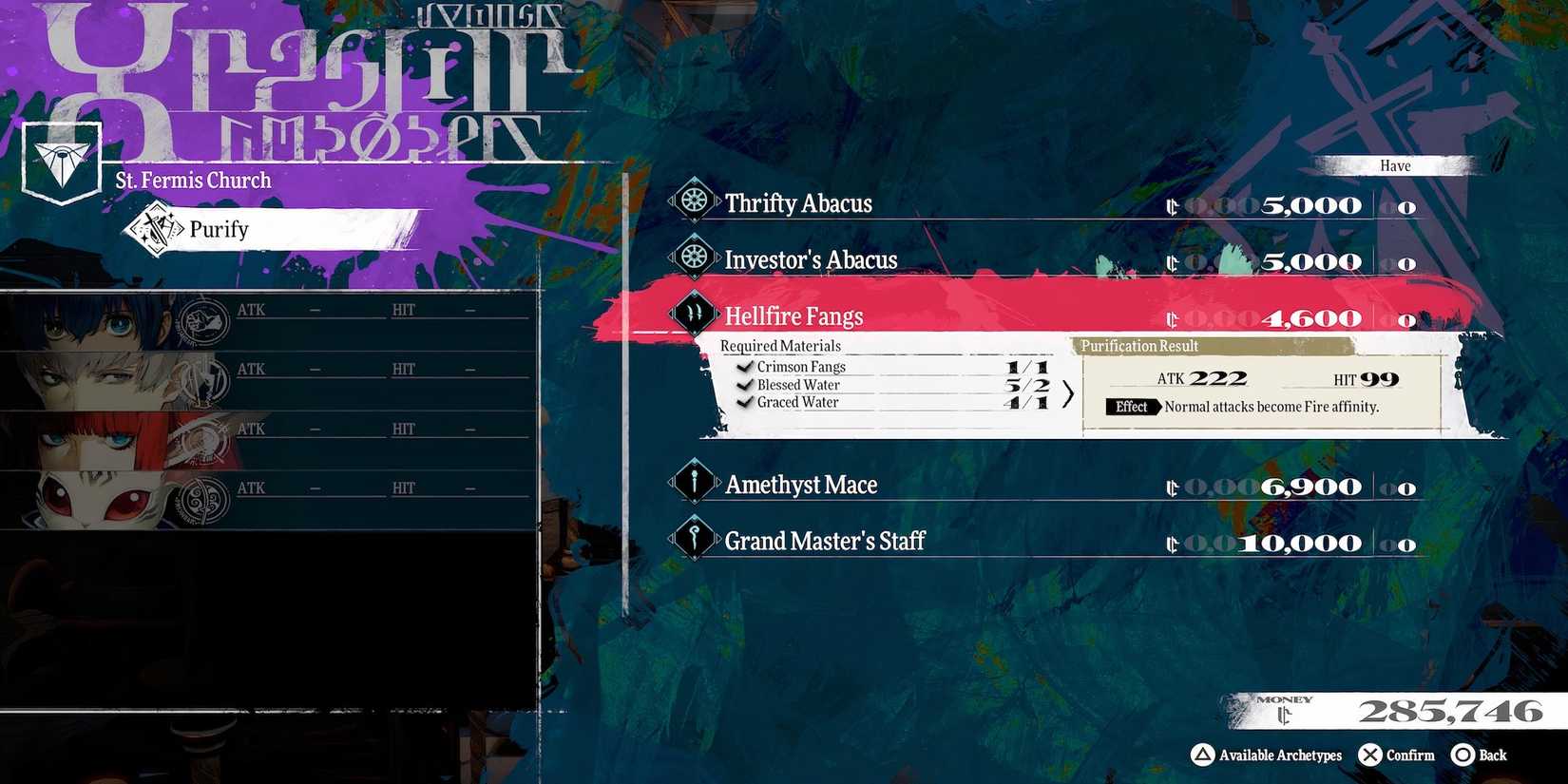 Hellfire Fangs weapon in Metaphor ReFantazio