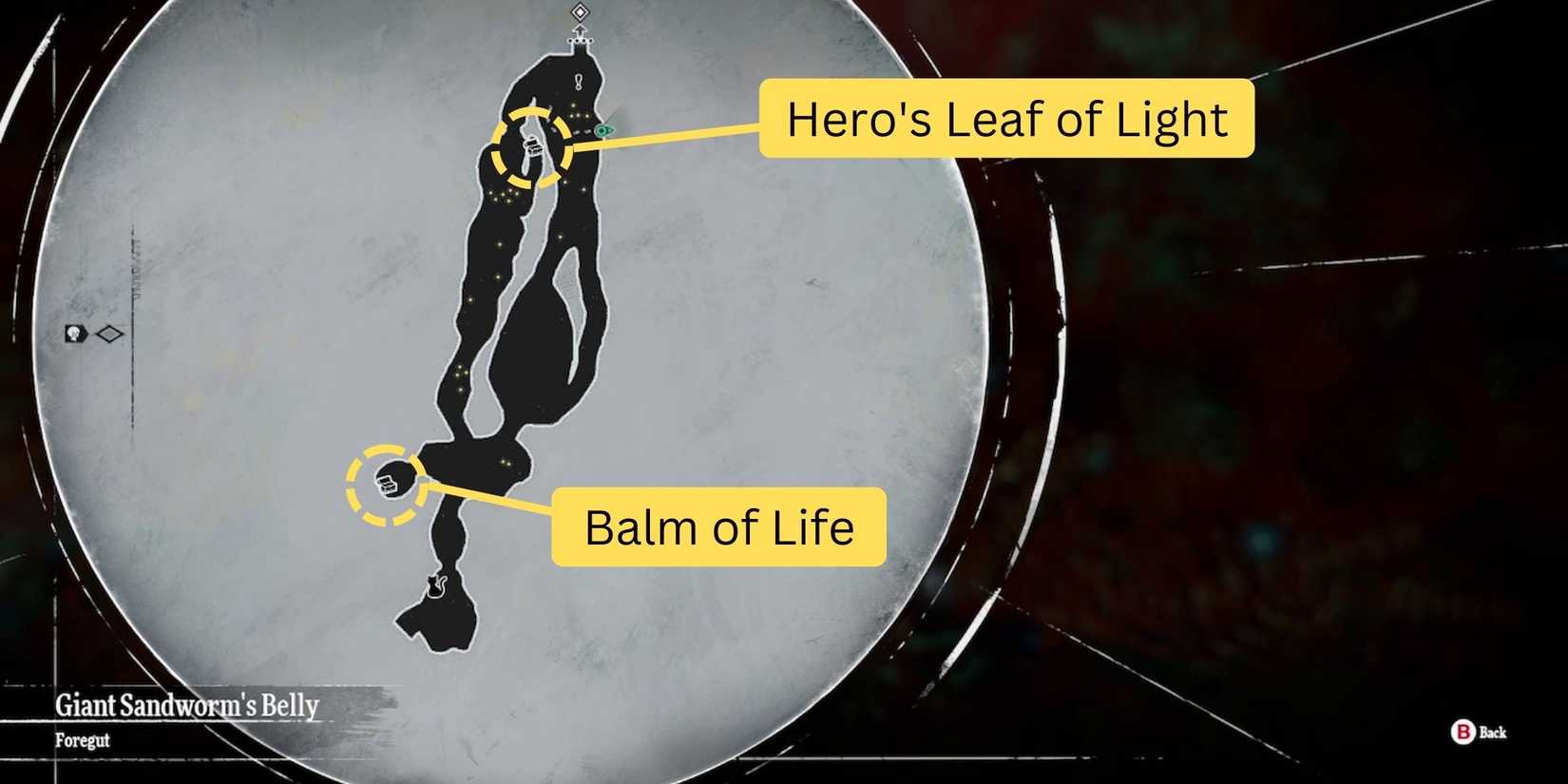 heros first leaf of light and balm of life location in Giant Sandworm's Belly First Section (Foregut) in metaphor refantazio