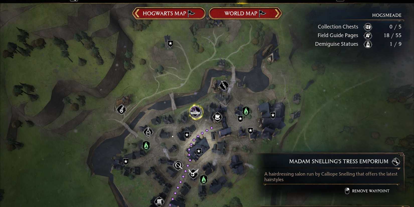 Madam Snelling Tress Emporium Location in Hogsmeade