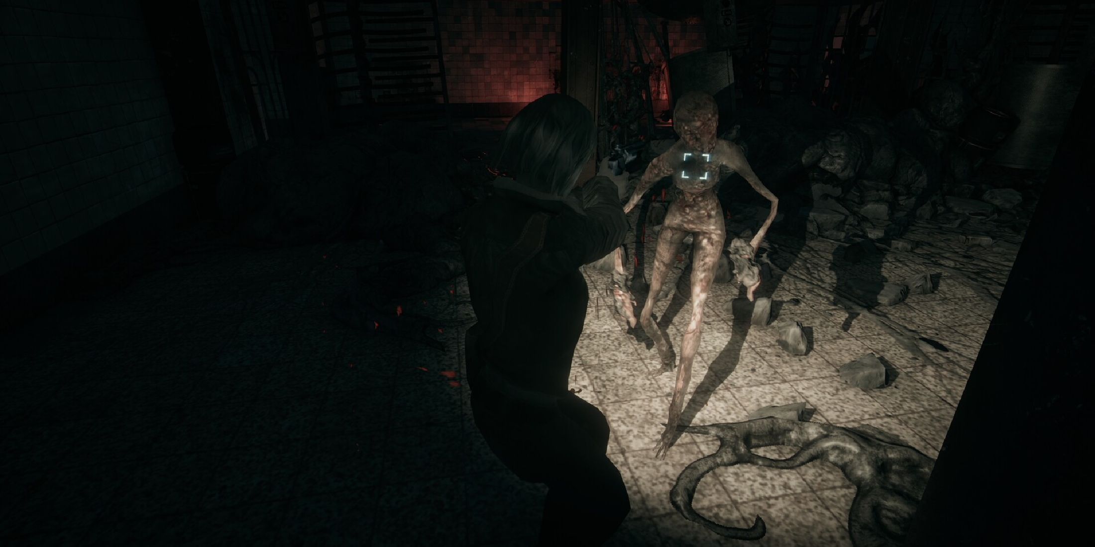 Hollowbody aiming gun at monster