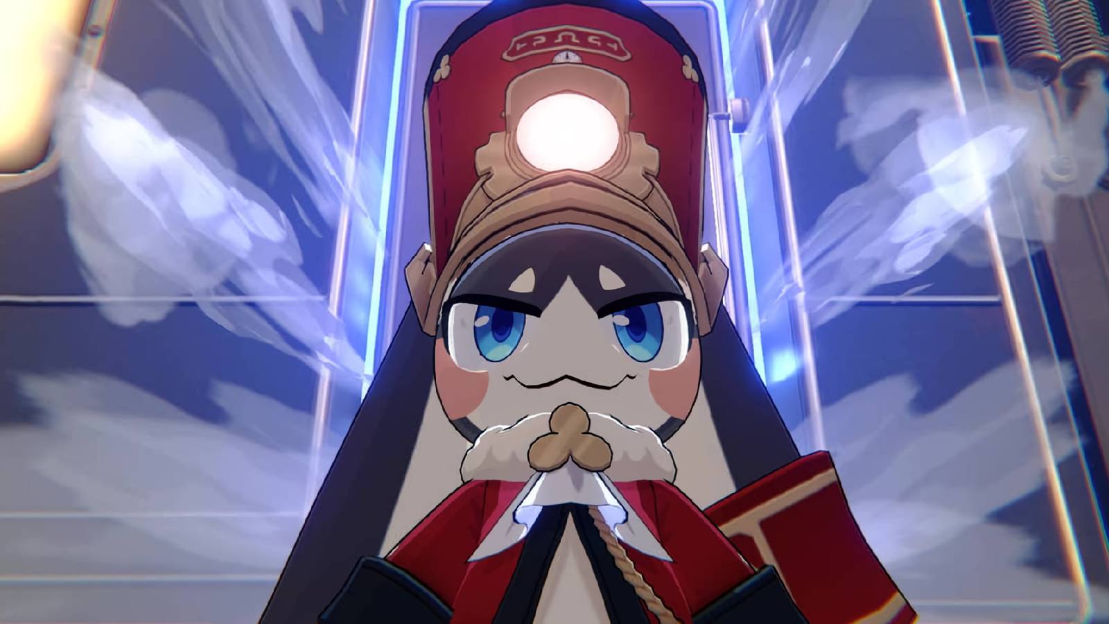 Pom-Pom standing in front of the Astral Express in Honkai: Star Rail