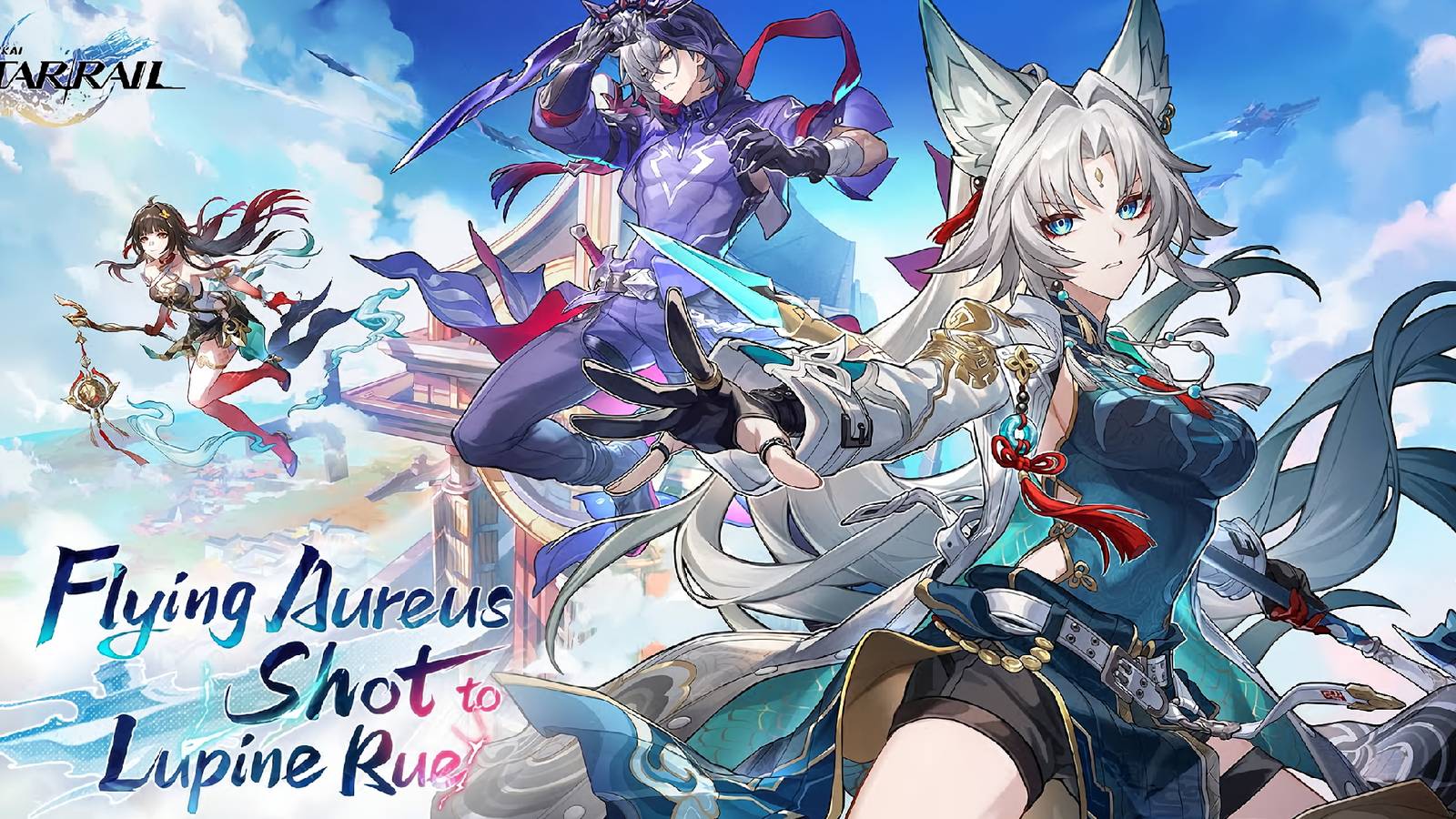 The key visual for Honkai: Star Rail's Version 2.5 showing Feixiao, Moze, and Lingsha.