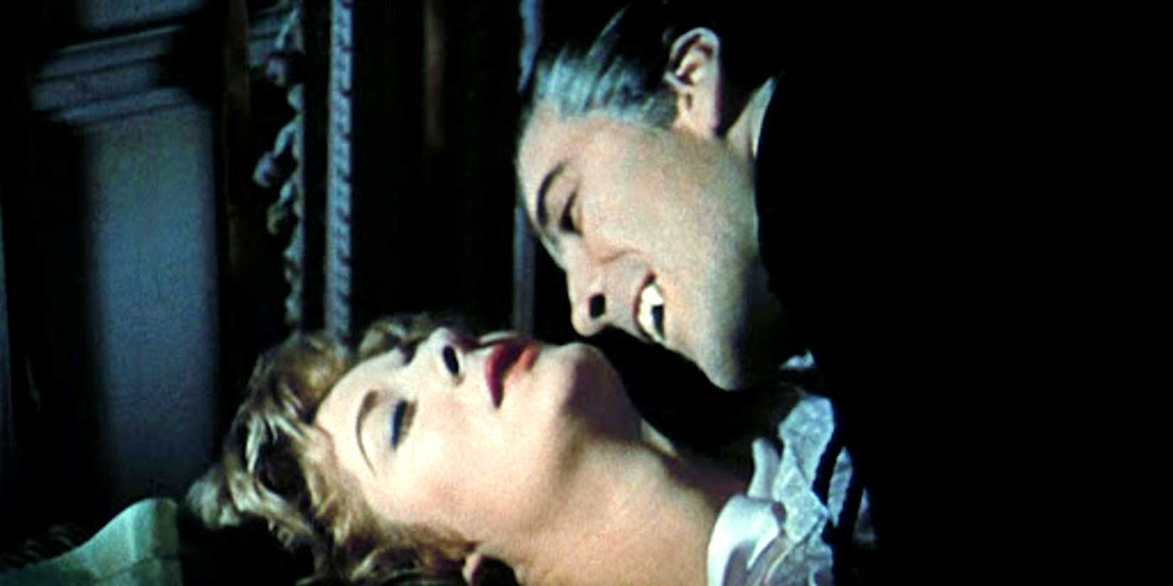Christopher Lee as Dracula preying on Mina in Horror Of Dracula
