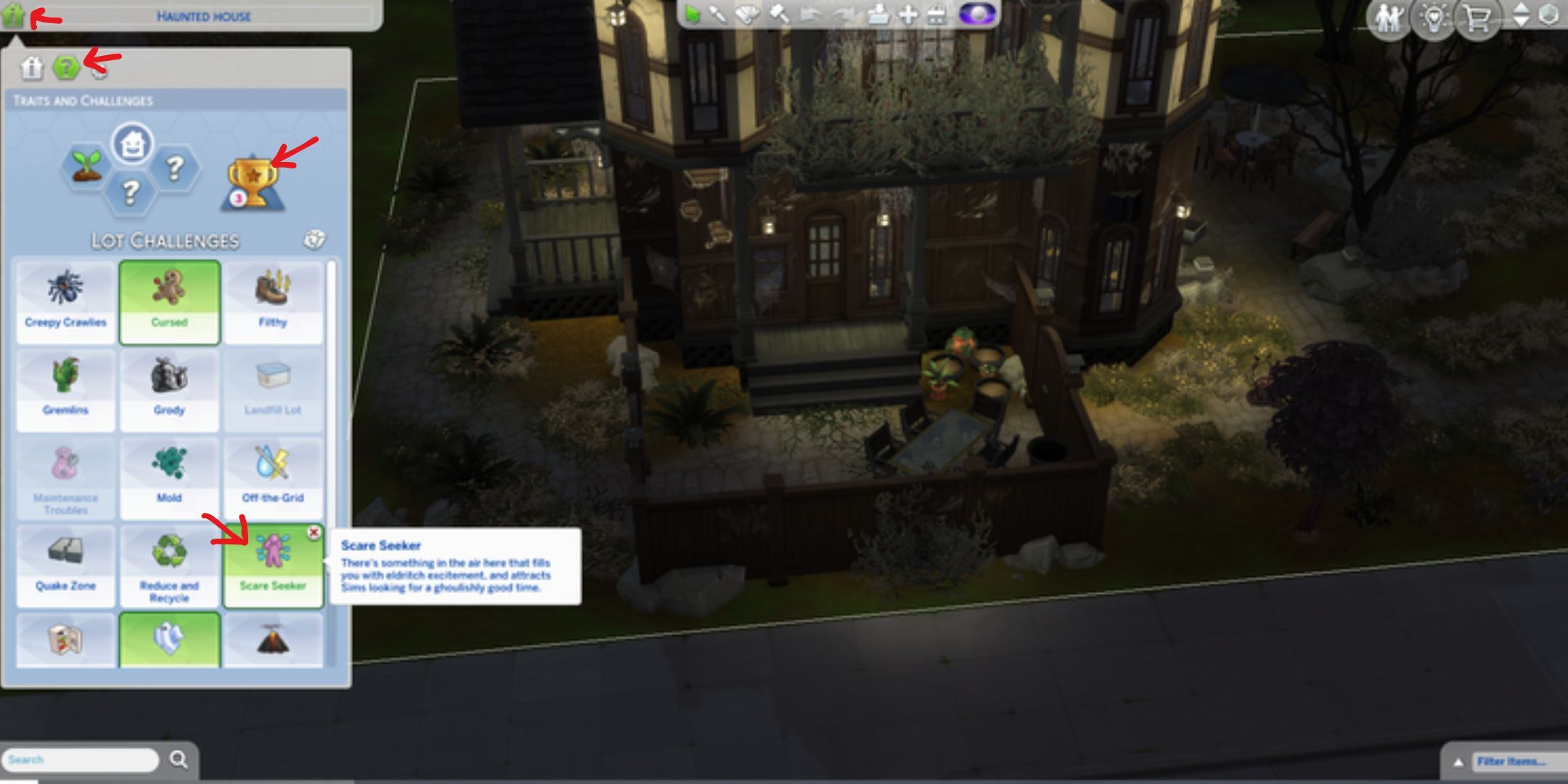 how to activate the scare seeker challenge in the sims 4