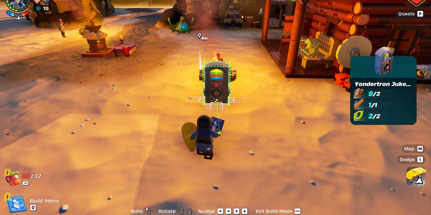Screenshot showcasing how to build a Yondertron Jukebox in LEGO Fortnite 