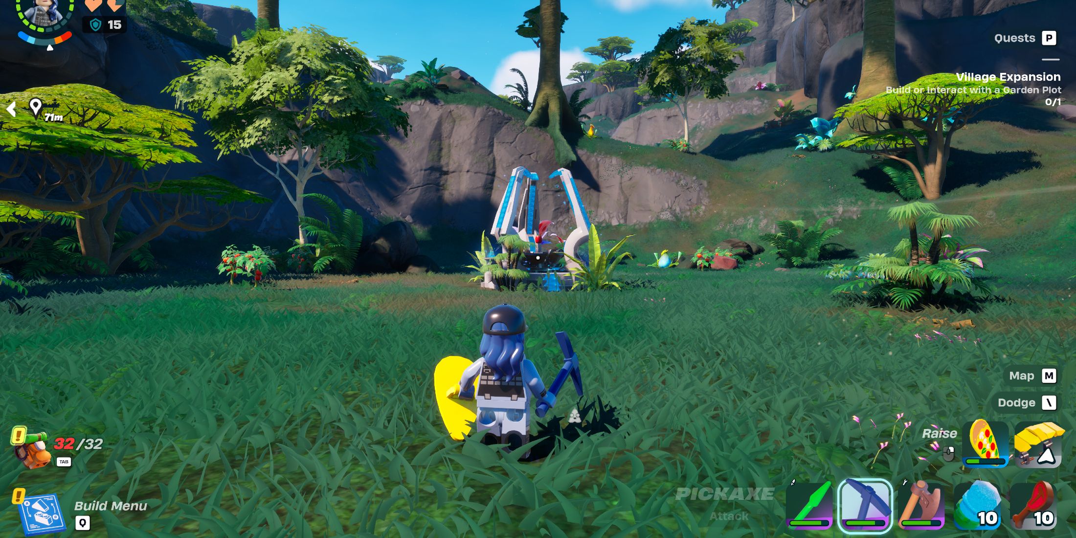 Screenshot showcasing how to find a Rift Shrine in LEGO Fortnite