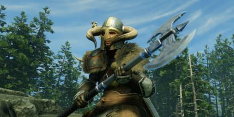A New World: Aeternum player holding a great axe