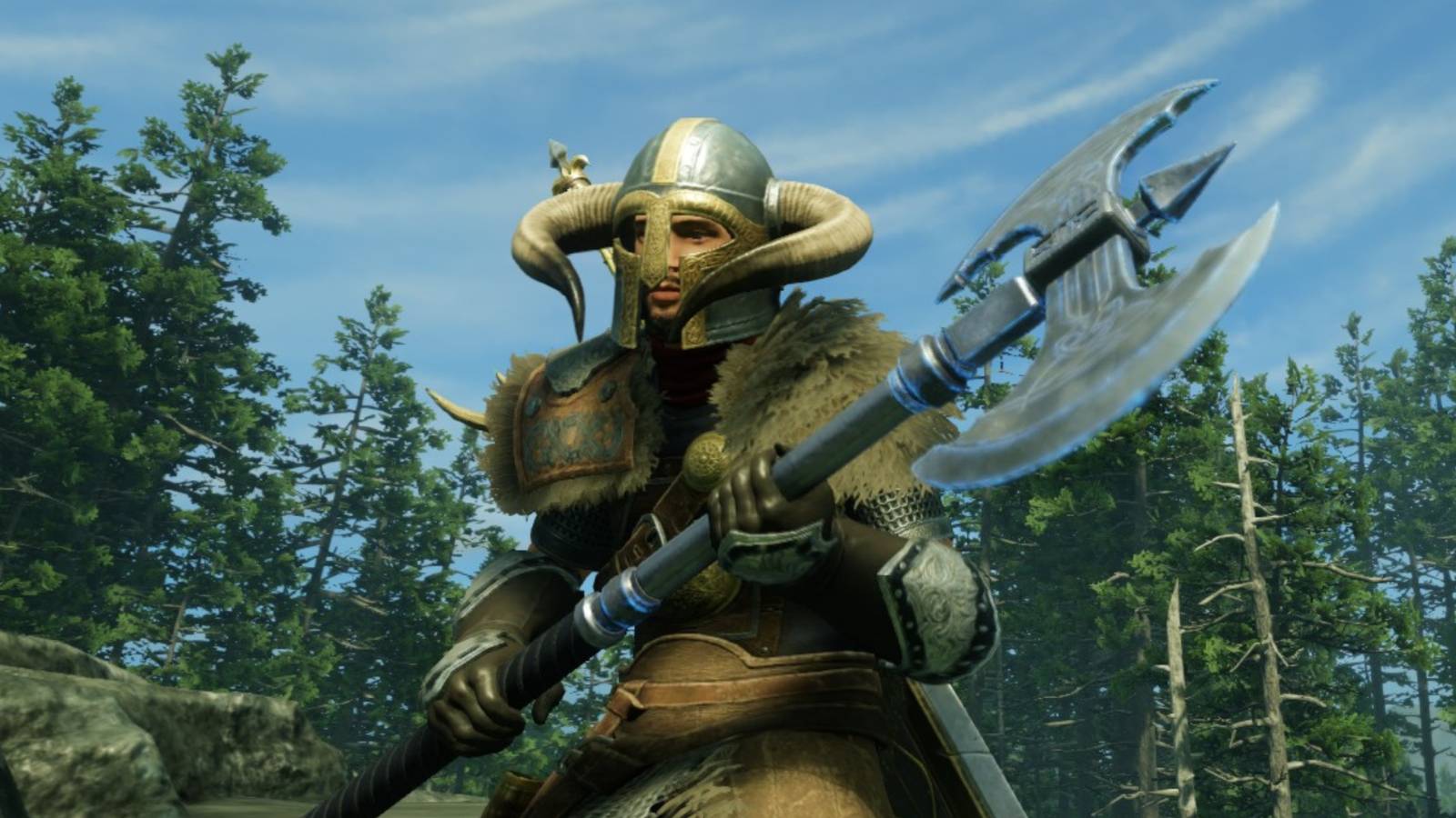 A New World: Aeternum player holding a great axe