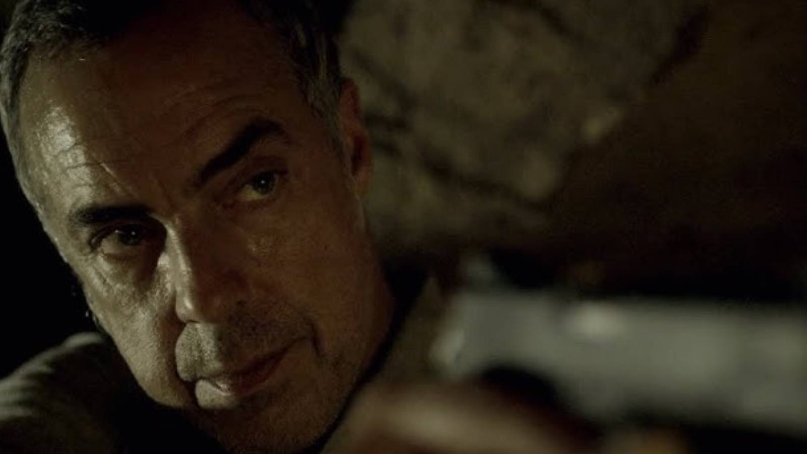 Bosch close up with gun