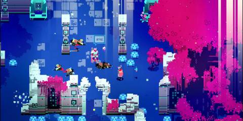 The player wanders a landscap in Hyper Light Drifter 