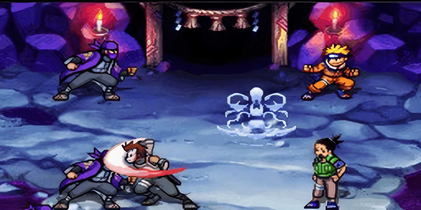 Naruto fighting enemies in cave.