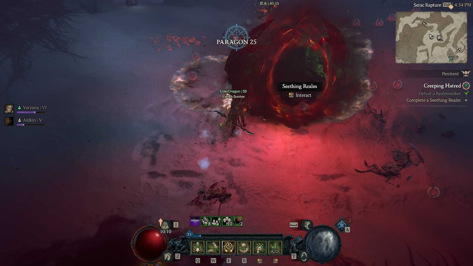 A portal to the Seething Realms in Diablo 4
