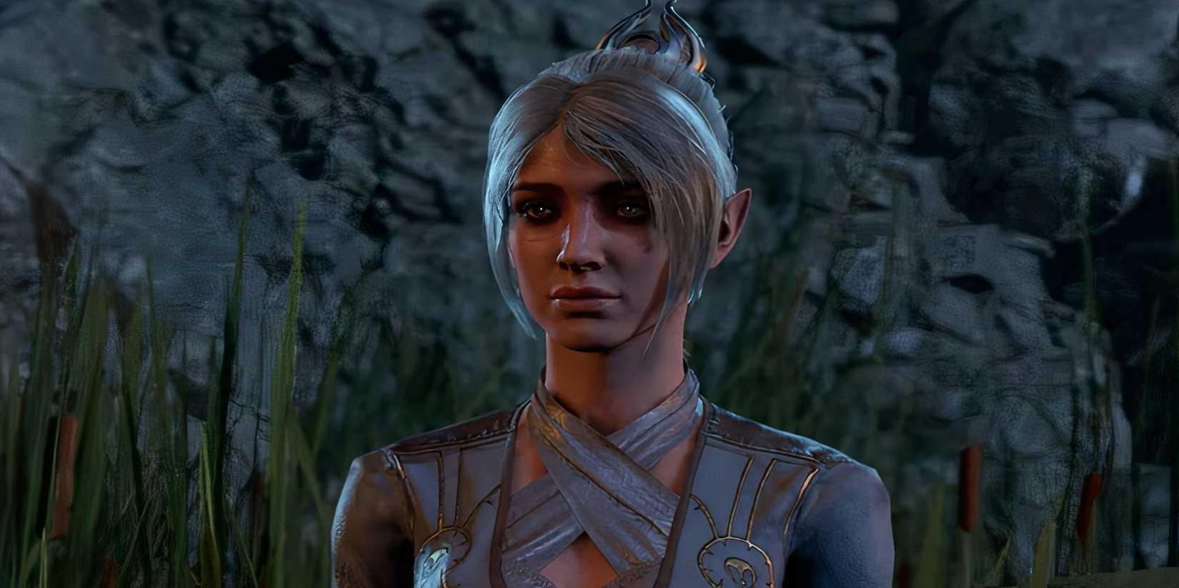 Selunite Shadowheart at the old camp in the epilogue