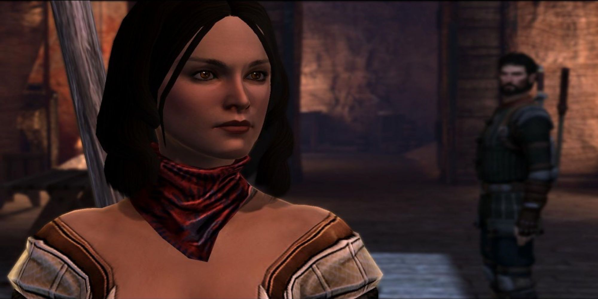 Bethany Hawke with her brother (the player character) in the background