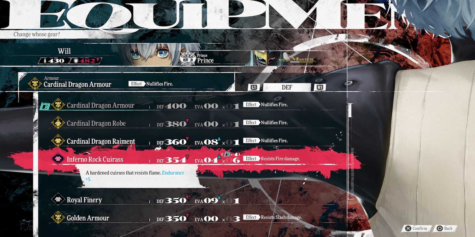 Inferno Rock Cuirass armour in Metaphor ReFantazio