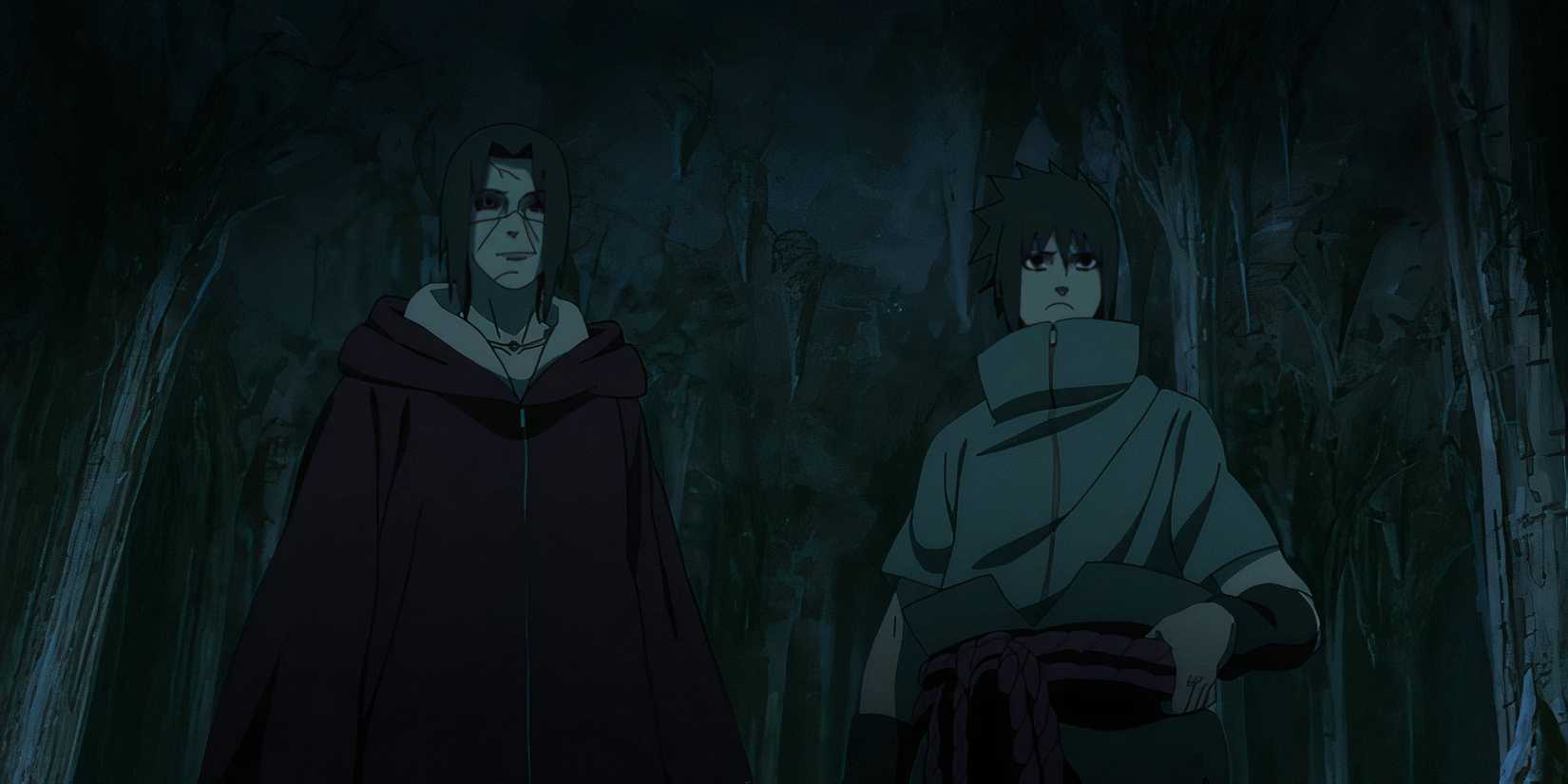 Itachi and Sasuke in the cave in Naruto