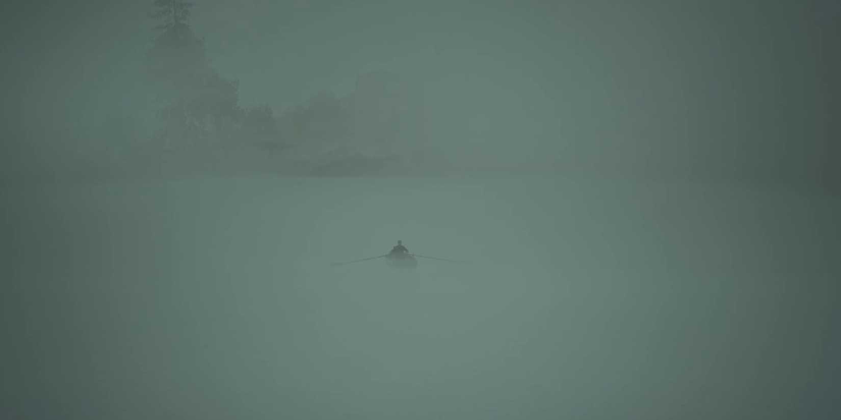 james rowing to an island on toluca lake