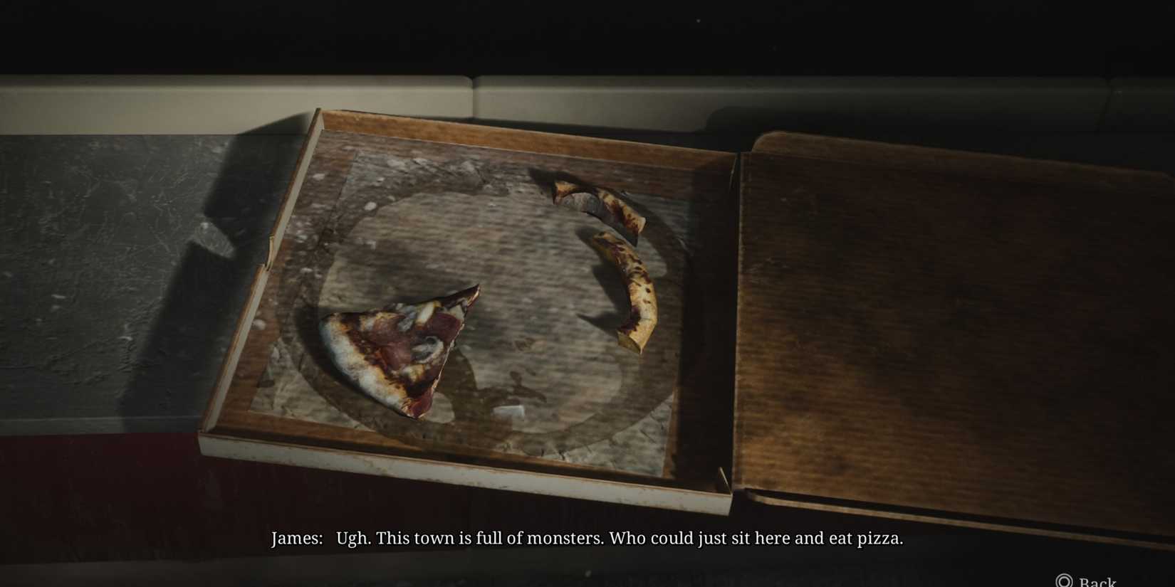 james sees an eaten pizza