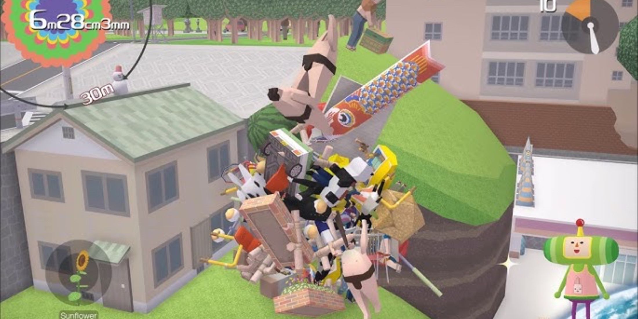 A large collection of objects stuck together in Katamari Damacy 