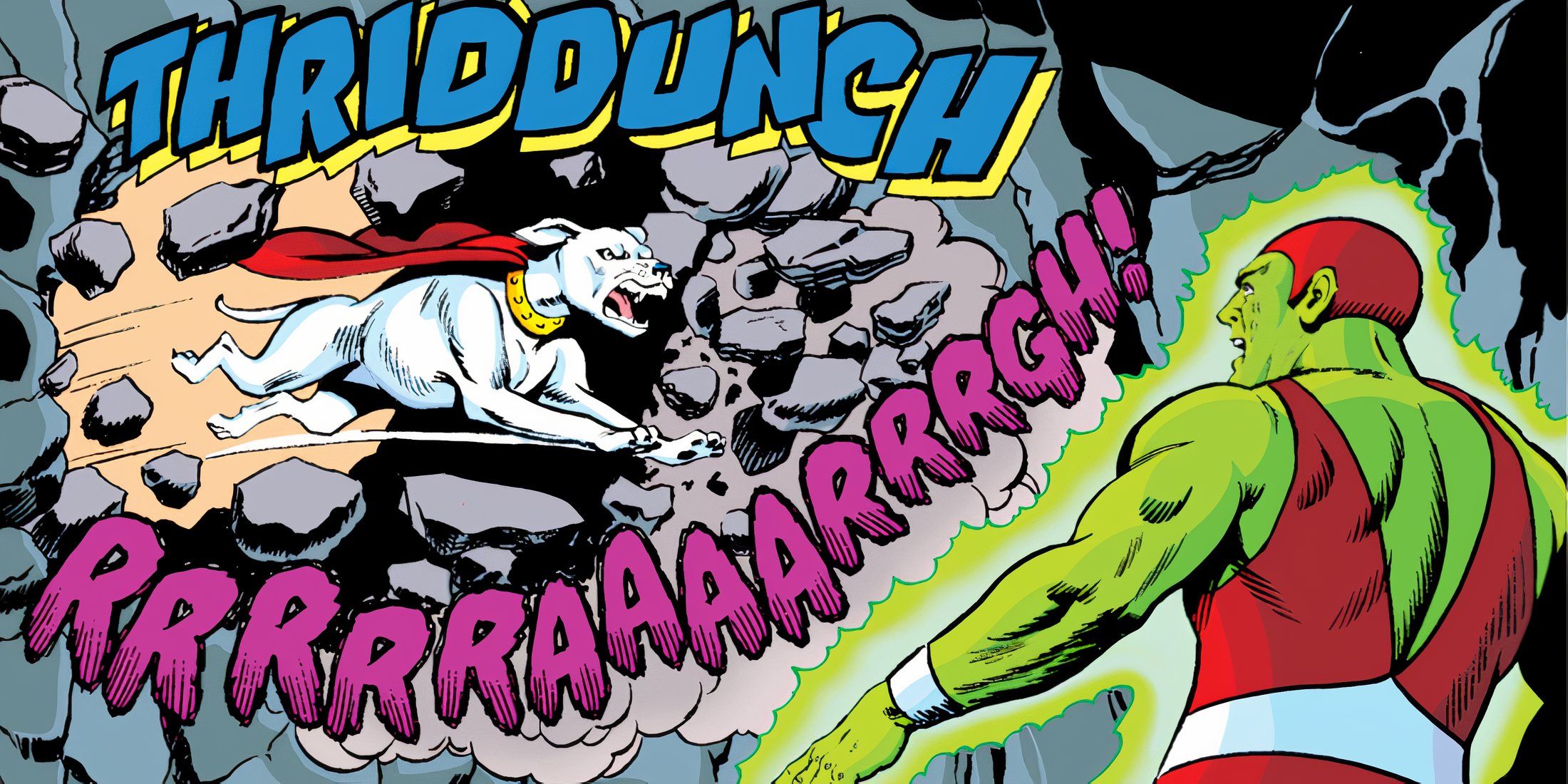 Krypto attacks the Kryptonite Man to save Superman