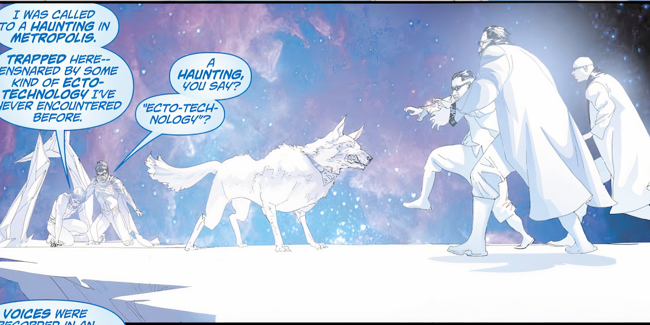 Krypto protects Superman from criminals in the Phantom Zone