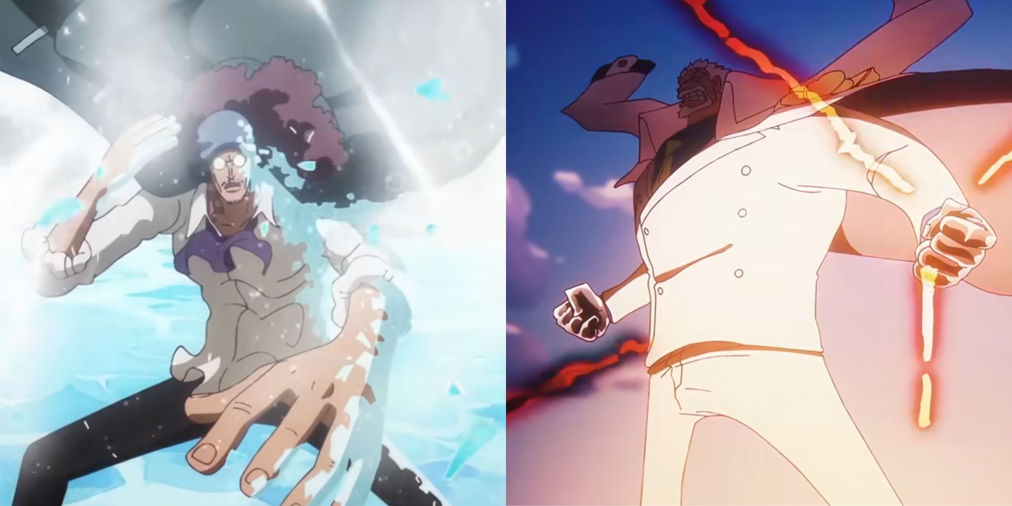 Kuzan and Garp face each other in the anime.