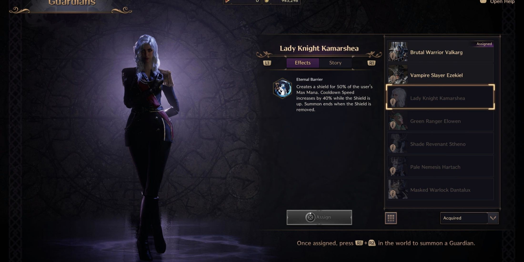 Lady Knight Kamarshea in the Guardian Selection screen from Throne And Liberty