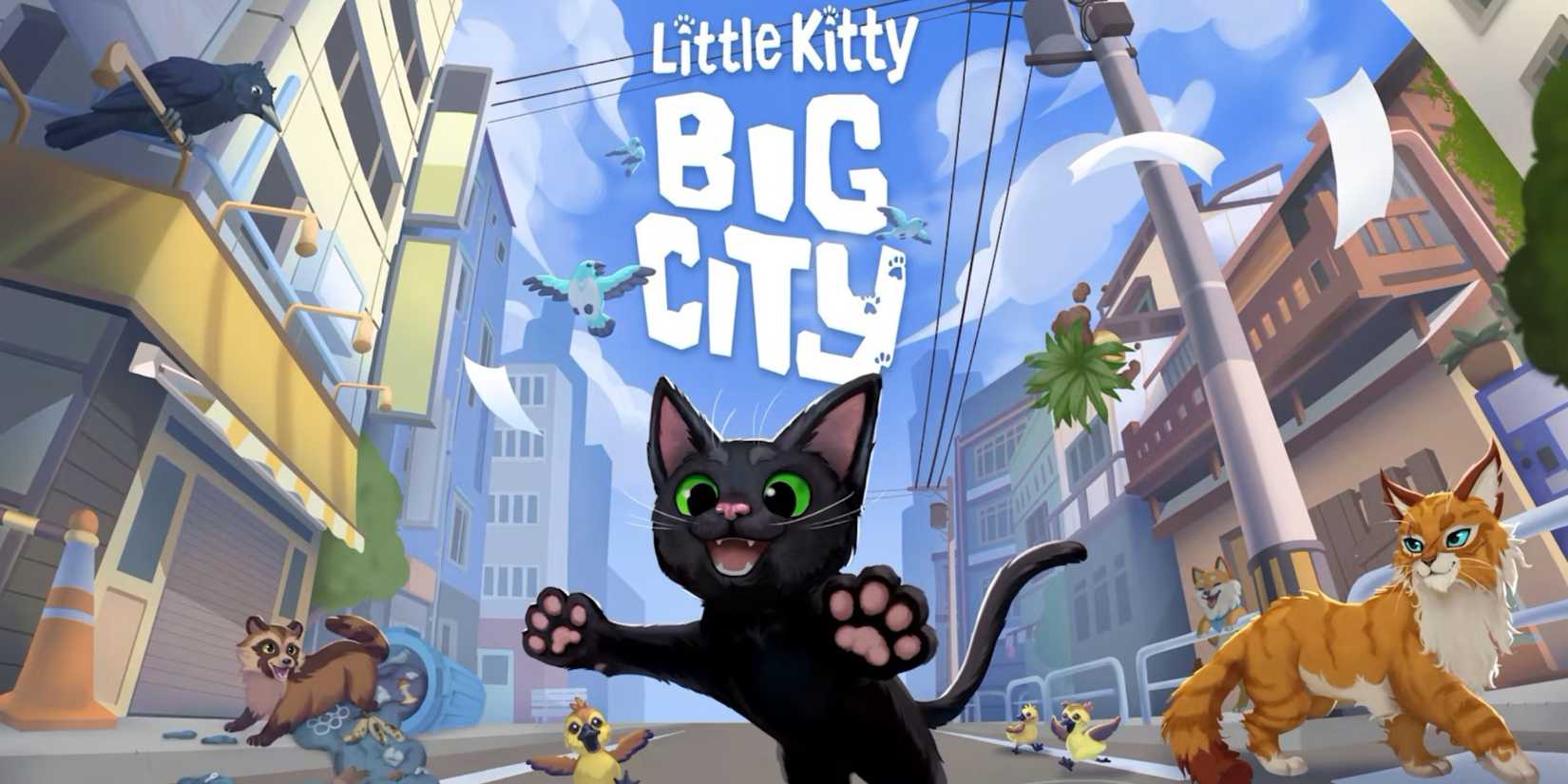 title screen with various animals in the cityscape