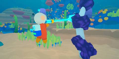 player character cleaning landscape