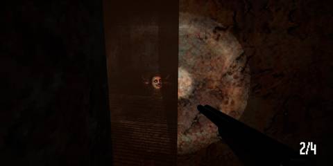 Lost in Vivo peeking at smiling head monster