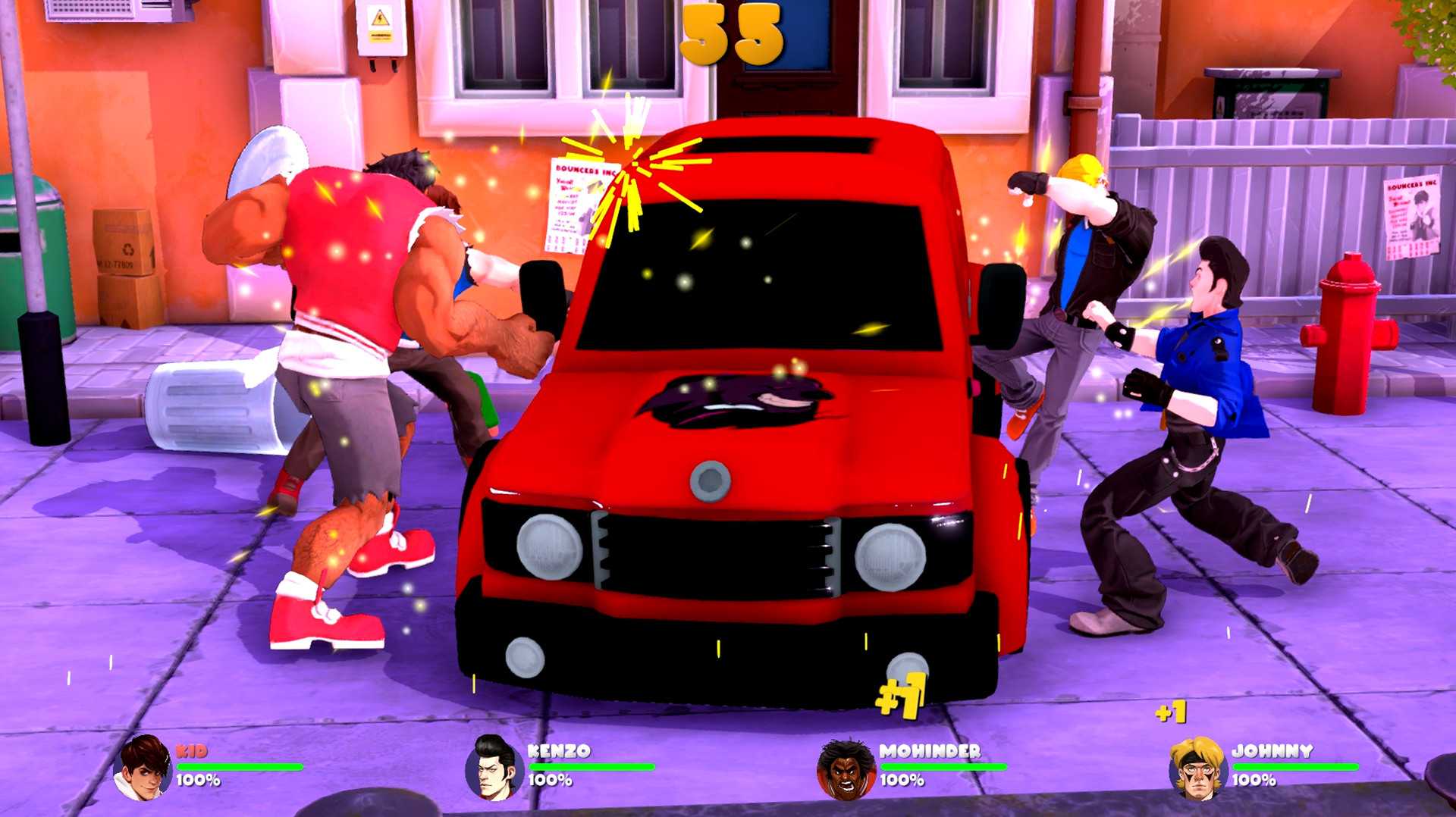 Tangkapan layar promosi gameplay Mad Streets, menunjukkan aksi brawler multipemain.