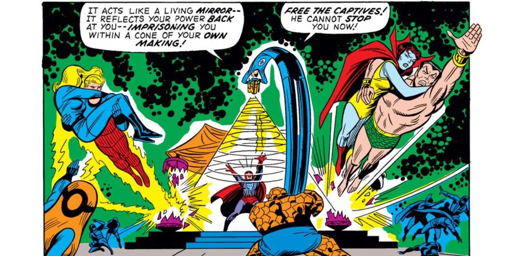 Mr. Fantastic and Avengers trapping Magneto