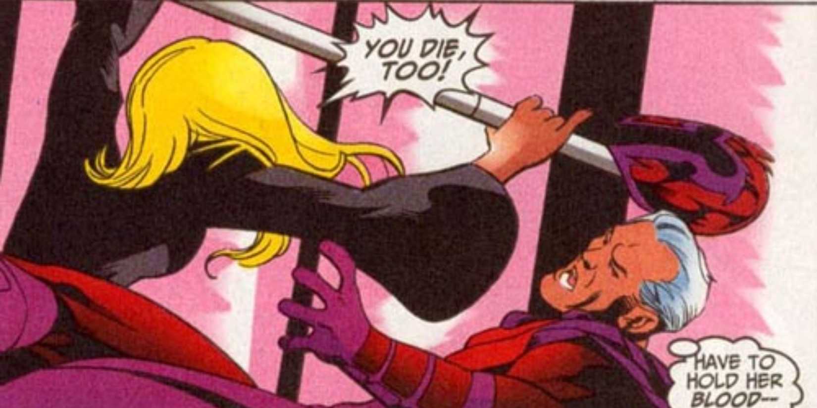 Mockingbird knocking off Magneto's helmet