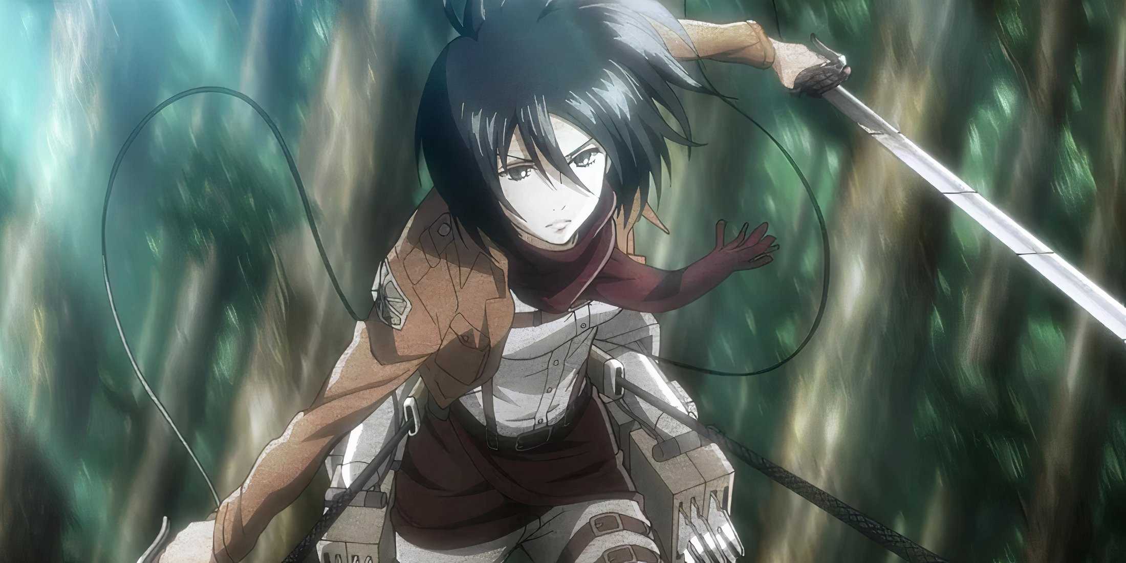 Mikasa Ackerman prepares to attack the Female Titan in Attack On Titan's first season.
