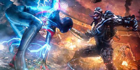 Miles Morales fighting Venom in Marvel's Spider-Man 2