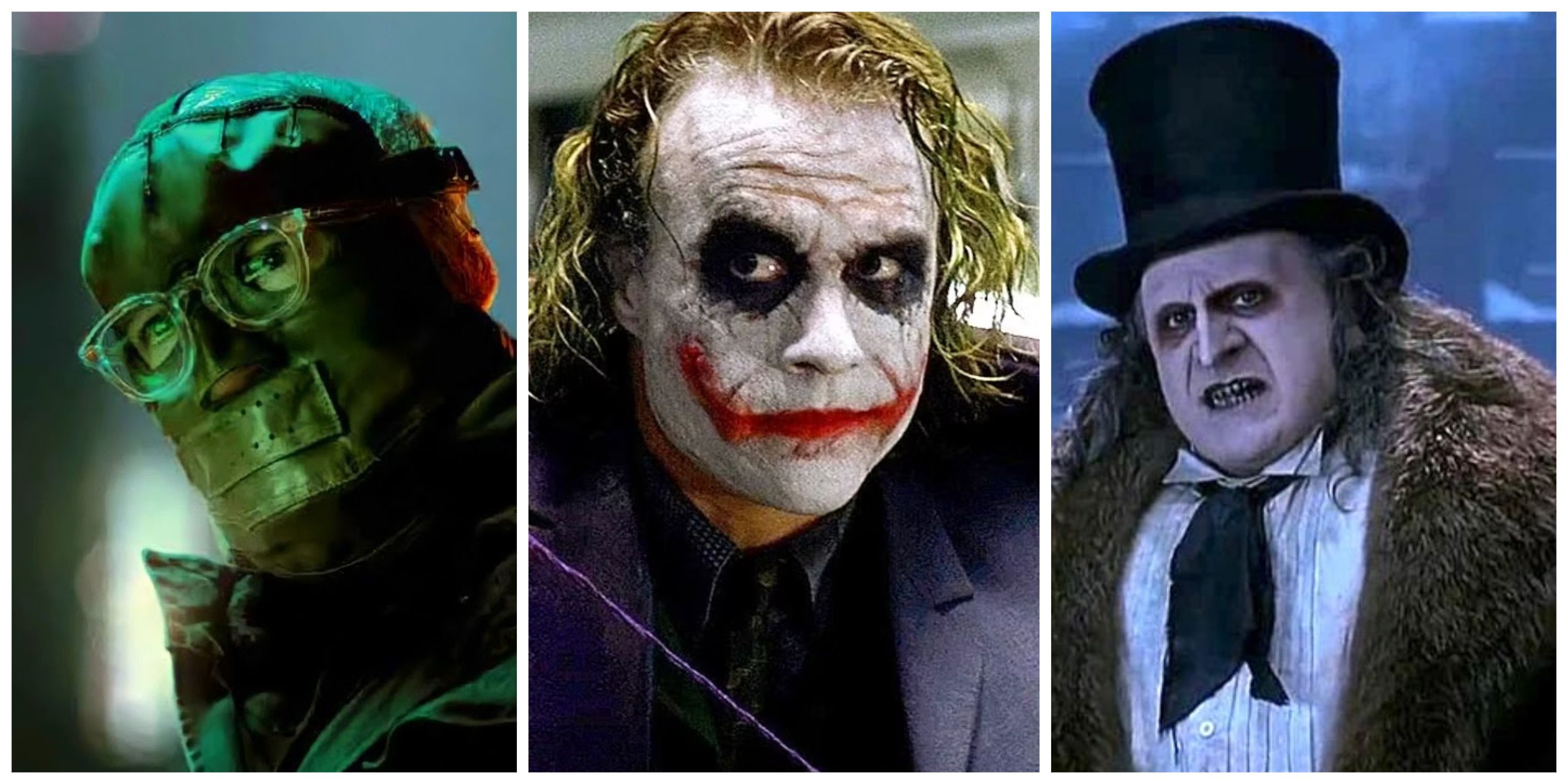 paul dano riddler, heath ledger joker, danny devito penguin