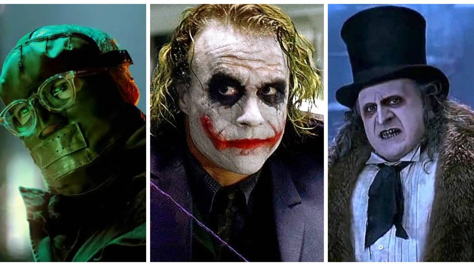 paul dano riddler, heath ledger joker, danny devito penguin