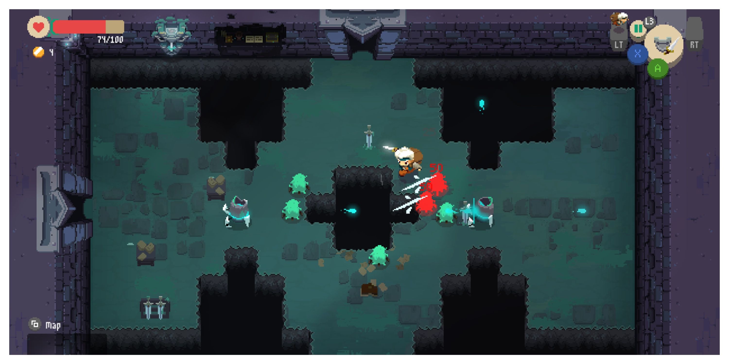 Moonlighter - Steam Screenshot (Fighting Enemies In A Dungeon)