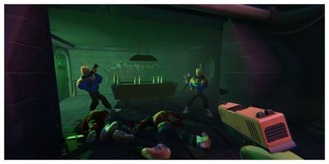 Anger Foot - Steam Screenshot (Aiming At Shotgunners In A Dark Room)