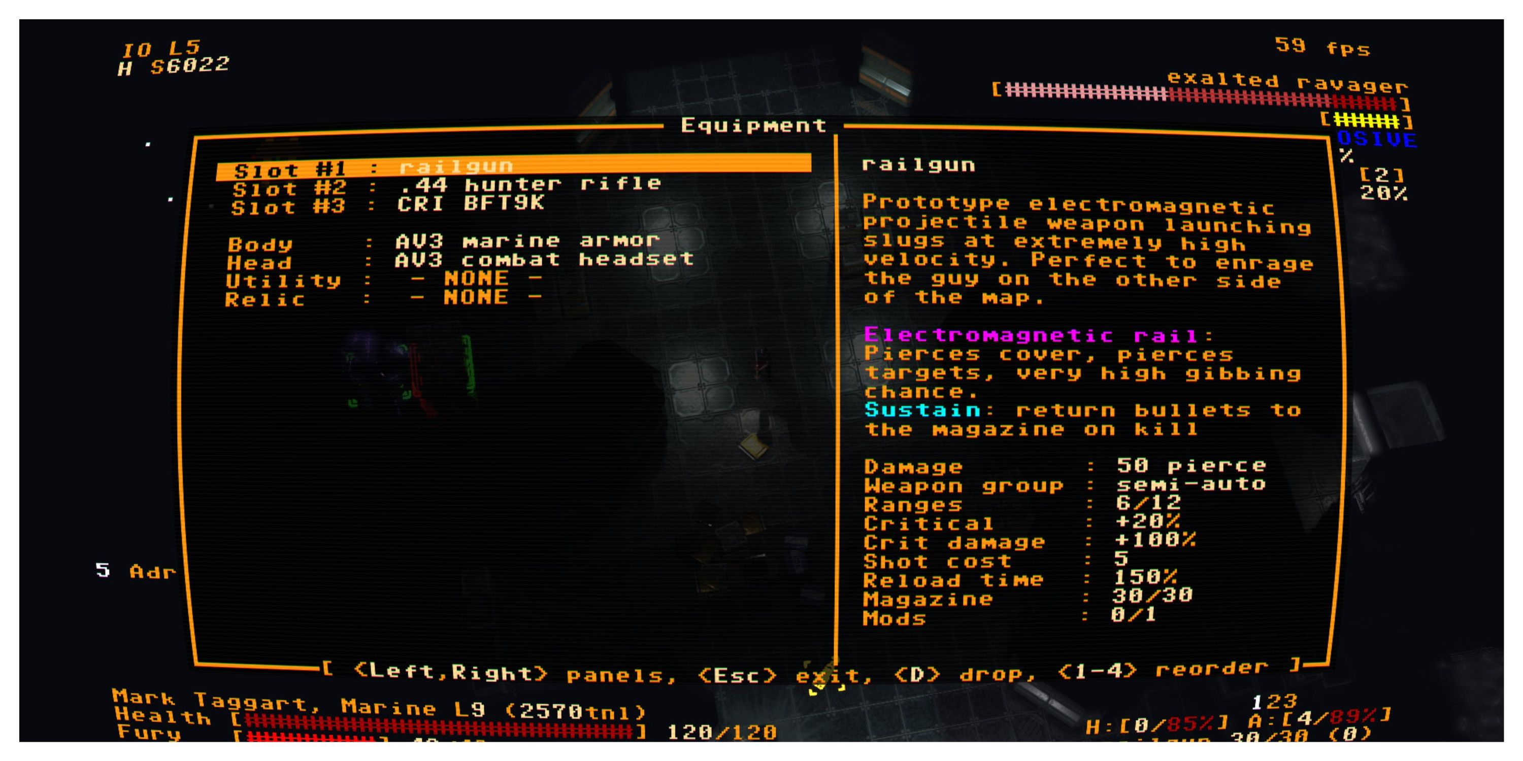Jupiter Hell - Steam Screenshot (Viewing A Railgun In The Equipment Menu)