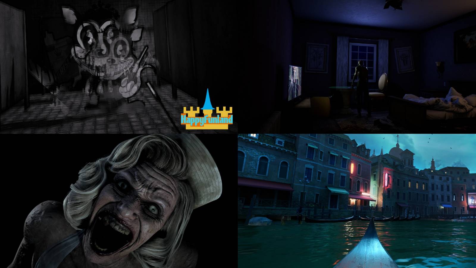 Happy funland, the dark pictures switchback vr, vampire the masquerade justice, propagation paradise hotel gameplay collage