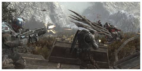 Gears Of War 2 - IGDB Screenshot (The Team Fighting A Reaver)